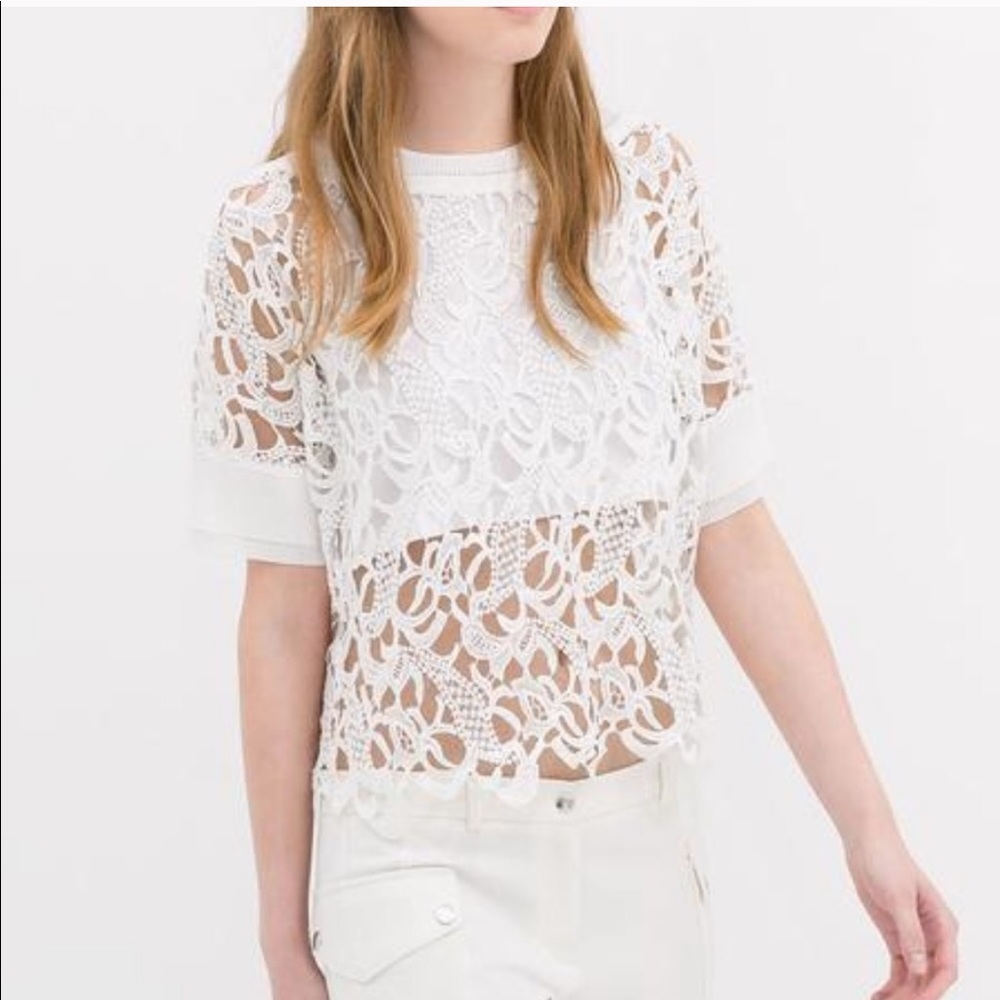 Zara White Lace Guipure Top